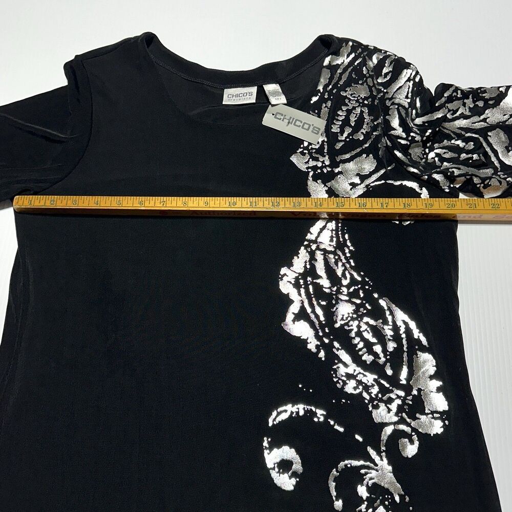 Chicos Travelers 3 Slinky Belinda Top Black Silver Liquid Knit Women US XL NWT - Picture 7 of 8